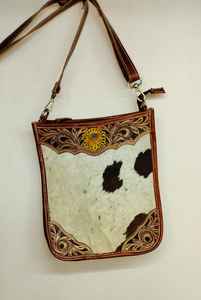 Bolso Bandolera de Cuero Genuino Hecho a Mano, Estilo Boho Vintage para Mujer, con Correa Ajustable de Lona con Patrón Geométrico - Product Image 2