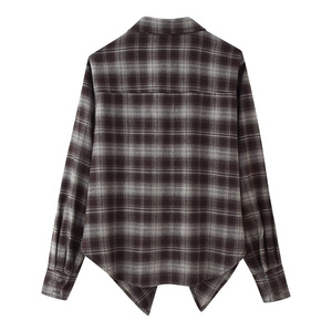 Women 2026 Summer New Woven Twill Breathable Single Breasted Casual Blouses <b>Plaid</b> Simple Vintage Long Sleeve <b>Shirts</b> 100% - Product Image 2