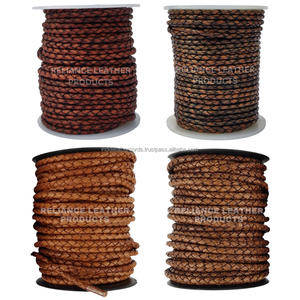 Customizable 4mm Antique Dark Brown Matt Bolo <b>Braided</b> Leather <b>Cord</b> Premium Round Vintage Leather Rope Manufacturer - Product Image 3