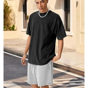 Men Urban Style T Shirt Shorts <b>Set</b> Acid Wash Summer Cotton Casual Loose Fit Matching Outfit - Product Image 6