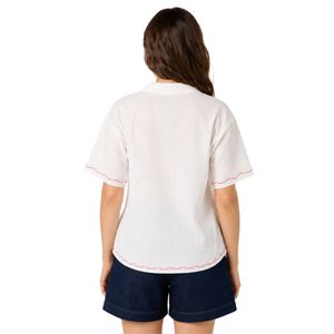 เสื้อเชิ้ตผ้าลินินปักลายดอกไม้สีขาว แขนสั้น ติดกระดุม สำหรับผู้หญิง สไตล์ลำลอง เหมาะสำหรับฤดูร้อน มีปกเสื้อ แฟชั่นระดับพรีเมียม สามารถสั่งตัดได้ - Product Image 2