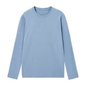 T-shirt en coton blanc à manches longues pour homme, col rond, coupe classique, jersey décontracté, couleur unie, manches tricotées - Product Image 6