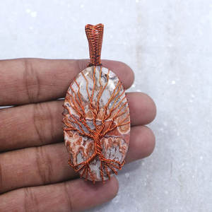 Colgante de Árbol de la Vida Hecho a Mano con Jaspe, Envuelto en Alambre de Cobre, Piedra Natural Ovalada, Joyería Espiritual de Sanación - Product Image 1
