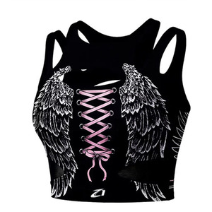 Camiseta Corta Sexy Personalizada para Mujer, Estilo Gótico Y2K, con Cordones, Gráfico de Alas de Ángel, Ropa Urbana sin Mangas, Camiseta Deportiva, OEM - Product Image 3