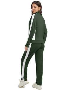 Women Green <b>White</b> Color Blocked Tracksuit Full Sleeve Stand Collar Knitted Polyester <b>2</b> <b>Piece</b> Sporty <b>Set</b> All Seasons Regular Fit - Product Image 4