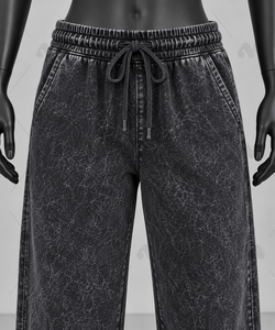 Women’s Acid Wash Tracksuit Set <b>Cropped</b> Zip Up Hoodie Wide Leg <b>Pants</b> Vintage Streetwear Two Piece Set OEM Manufacturer - Product Image 5