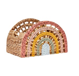 Panier décoratif en jacinthe d'eau arc-en-ciel tressé pour chambre d'enfant bohème - Product Image 1