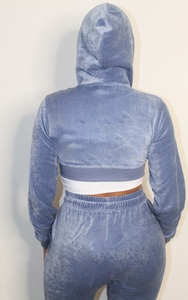High Quality <b>Crop</b> <b>Top</b> Sets <b>Blue</b> <b>Top</b> Wide Leg Pants Women Velvet Tracksuit Fitness Women Velour Zip up Hoodie - Product Image 2