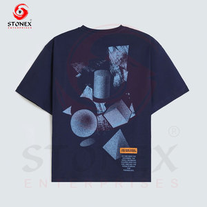 Stonex Enterprises เสื้อยืดผ้าฝ้ายแขนสั้นสีน้ำเงินเข้มสำหรับผู้ชายเสื้อผ้าแนวสตรีทพิมพ์ลายกราฟิก - Product Image 4