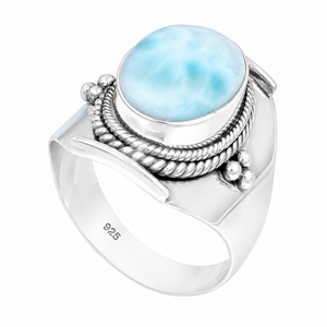 Bague large en argent sterling 925 pur avec larimar naturel, faite à la main, style bohème vintage, pour femme, cadeau d'anniversaire, bijoux - Product Image 1