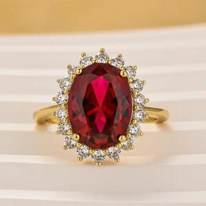Anillo de Compromiso de Plata de Ley 925 con Moissanita y Zafiro Ovalado Rojo/Azul/Verde, Diseño Halo de Lujo para Mujer - Product Image 2