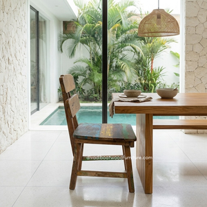 Chaise de salle à manger rustique artisanale en bois de bateau récupéré, écologique, couleur naturelle, pour intérieur/extérieur, mobilier de villégiature, maison, villa - Product Image 4