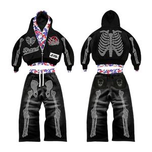 Ensemble survêtement sur mesure avec double taille, sweat à capuche orné de strass et pantalon de survêtement évasé, ensemble de survêtement ample et surdimensionné pour homme - Product Image 1