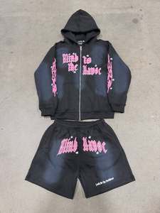 Custom Unisex French Terry Tracksuit Acid Wash Streetwear Tracksuit <b>Embroidery</b> Patch Zipper Hoodie and Stack Sport Pants <b>Set</b> - Product Image 4