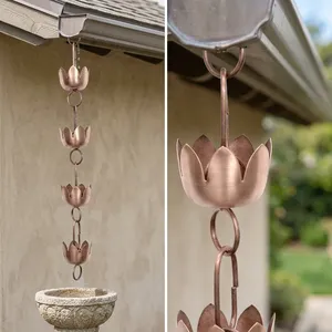 Chaîne de pluie suspendue en cuivre à double niveau, décoration de jardin extérieure, style simple, décoration de flux d'eau en aluminium pour l'extérieur de la maison - Product Image 3