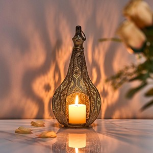 Handcrafted Walnut Wood Ornate Mughal-Inspired <b>Lantern</b> with <b>Brass</b> Fretwork - Wholesale - Product Image 6