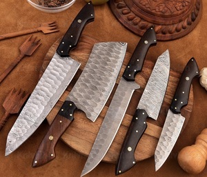 Ensemble de couteaux de cuisine en acier Damas de haute qualité et durables, 5 pièces, manche en bois, lames droites, couteaux de chef, lame polie, ambidextres - Product Image 3