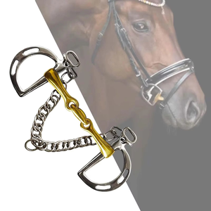 Promotion : Mors de cheval style occidental en acier inoxydable avec chaîne de morsage, garnitures argentées et rouleau central pour joues - Équipement équestre - Product Image 2