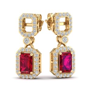 REYES Custom Design 14K Solid Gold Diamond Dangle <b>Drop</b> <b>Earrings</b> For Women <b>Emerald</b> Cut 2 Carat Ruby Gemstone Fine Jewelry - Product Image 6