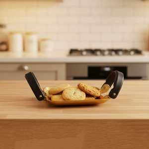 Bandeja Decorativa Moderna de Aluminio de Lujo, Forma Rectangular con Asas de Cuero Negro, Ligera, Portátil, Empaque Individual - Product Image 4