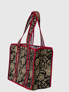 Sac fourre-tout en coton brodé bohème avec motif floral, sac de shopping pour femmes, toutes saisons, fermeture ouverte - Product Image 3