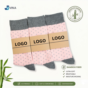 Chaussettes en fibre de bambou pour hommes JZVINA, motif à pois rose marine, logo personnalisé, chaussettes pour garçons d'honneur, respirantes, pour un usage quotidien, saison printemps - Product Image 3