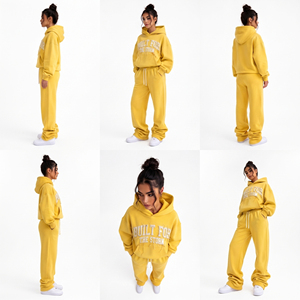 Conjunto de Sudadera con Capucha y Pantalones Deportivos para Mujer, de Algodón y Felpa, para Invierno, 500 GSM, Bordado - Product Image 5