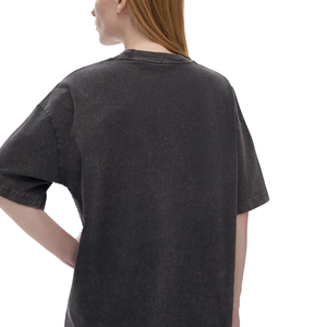 Camiseta de Cuello Redondo Oversize para Mujer, Color Sólido, Algodón Lavado, Corte Holgado, Manga Corta, Largo Regular, Tejido Jersey Transpirable - Product Image 2