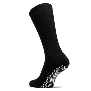 Custom Logo Anti Slip Athletic <b>Socks</b> Crew Length Striped Design for Running Gym Yoga Sports with Silicon Grip Pads <b>Black</b> Adult - Product Image 2