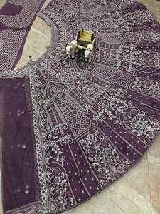 Lehenga de soirée de créateur en tulle papillon brodé et orné de sequins, avec blouse non cousue et dupatta en tulle papillon - Product Image 3