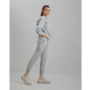 Custom Women’s Gray Tracksuit <b>Set</b> Zip Hoodie <b>Jogger</b> Pants <b>Matching</b> Casual Sportswear Two Piece Athletic Outfit - Product Image 4