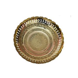 Frutero Redondo Dorado de Latón con Diseño de Pavo Real Tallado, Bandeja Decorativa para Mesa Central, Cesta de Frutas Tradicional para Comedor - Product Image 2