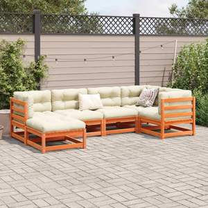 Juego de sofás modulares de jardín de 6 piezas, madera de pino maciza color marrón encerado, muebles de exterior duraderos y elegantes - Product Image 3