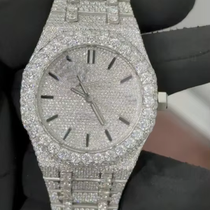 Montre automatique de luxe en acier inoxydable avec cadran en verre, style hip-hop, sertie de diamants Moissanite, unisexe, cadeau d'anniversaire ou de mariage - Product Image 1