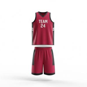 Ensemble de maillots de basket-ball Team 24 Rouge Noir Col en V Sans manches Évacuation de l'humidité Séchage rapide Unisexe Adulte Toutes saisons Impression sublimée - Product Image 2