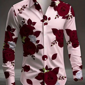 Chemise à manches longues pour homme, col à revers, imprimé rose, vacances à la plage hawaïenne, décontractée, pour les fêtes, de haute qualité, confortable, matière polyester douce - Product Image 6