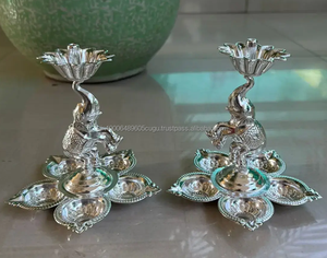 Nhảy Múa Voi 5 Diya Đứng, Dầu Bấc Diyas Đền Trang Trí Nội Thất Trang Trí Diwali Món Quà Trở Lại Ấn Độ Quà Tặng Đám Cưới Shagun Ủng hộ - Product Image 2
