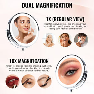 Espejo de Maquillaje LED Profesional de 8 Pulgadas con Batería de 5000 mAh, Espejo de Maquillaje de Doble Cara con Aumento de 1X/10X, Espejo con 3 Colores de Luz Atenuables - Product Image 4