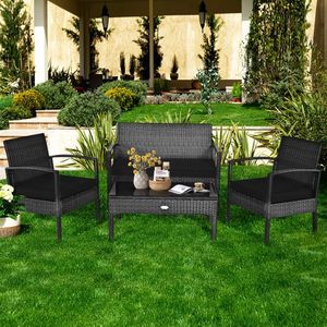 Set di Mobili da Giardino in Rattan con Divanetto e Tavolo, 4 Pezzi, Set da Pranzo per Hotel - Product Image 4