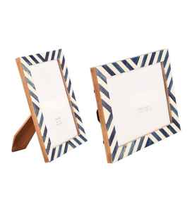Marco de Fotos Decorativo Rectangular Vertical para Mesa, Hecho a Mano, con Impresión Digital, Diseño Chevron Azul y Blanco, con Incrustaciones de Hueso, Ecológico, para el Hogar - Product Image 3