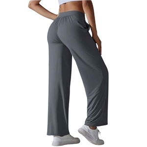 <b>Women</b> High Waist Wide Leg Pants Solid Color Drawstring Casual Loose Fit Full Length Quick Dry Spandex Polyester Trousers - Product Image 4