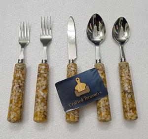 Custom Logo Hot Selling Flatware Cutlery <b>Set</b> of 5 Pcs Stainless Steel 18/<b>8</b> With Terrazzo Handle Cutlery <b>Set</b> Kitchenware Utensil - Product Image 4