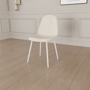 Set di 4 Sedie da Pranzo Moderne con Seduta Imbottita in Tessuto di Lino e Gambe in Metallo Bianco a Forma di Cucchiaio - Product Image 6