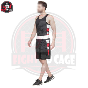 Ensemble deux pièces de combat unisexe (débardeur et short) personnalisable, fabriqué en usine, en polyester/spandex extensible, pour uniforme de boxe d'équipe vierge ou personnalisé - Product Image 2