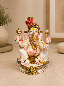 Handcrafted Resin Religious Lord Ganesha Statue Traditional Turban Figure <b>Decor</b> for Diwali Home Office & Temple Tabletop Display - Product Image 4
