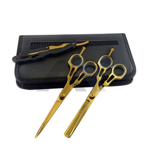 Kit de Peluquería Profesional de 6 Pulgadas, Juego de Tijeras de Entresacar Chapadas en Oro, 4 Tijeras de Peluquería Profesionales, Navaja y Peine para Salón - Product Image 1