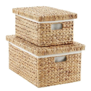 Rectangular Water Hyacinth Storage <b>Basket</b> Set Nesting Woven <b>Shelf</b> Bins With Wooden Handles High Quality Home Organizer Bulk - Product Image 1