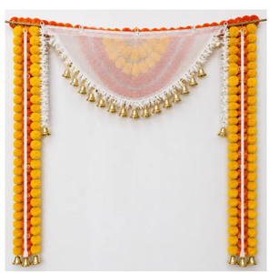 Traditional Indian Flower Toran Garland with Bells for Wedding Door Decor Outdoor Entryway Hanging Home Decor - Product Image 3