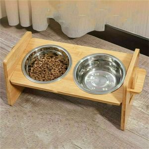 Bol à nourriture pour chien en bois de luxe, double station d'alimentation, fabriqué en bois massif avec des récipients en acier inoxydable - Product Image 6