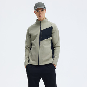 Men's Light Gray Fleece <b>Jacket</b> Navy Stand Collar Zipper Closure Casual <b>Winter</b> Wear Polyester Knitted <b>Waterproof</b> Windproof - Product Image 1